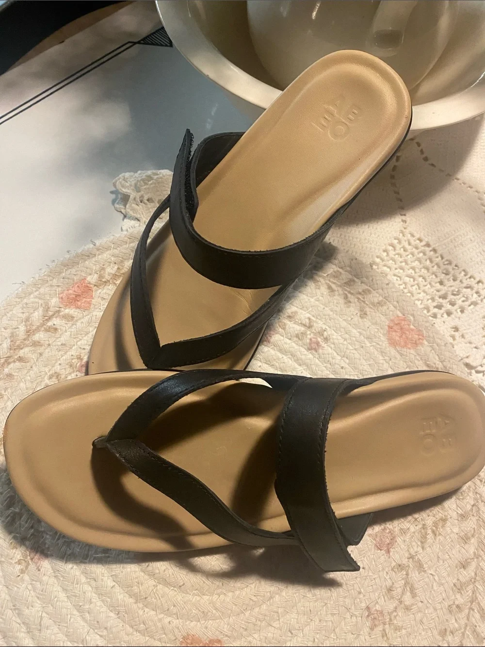 Abeo Women’s Black Slide Sandals with Tan Footbed